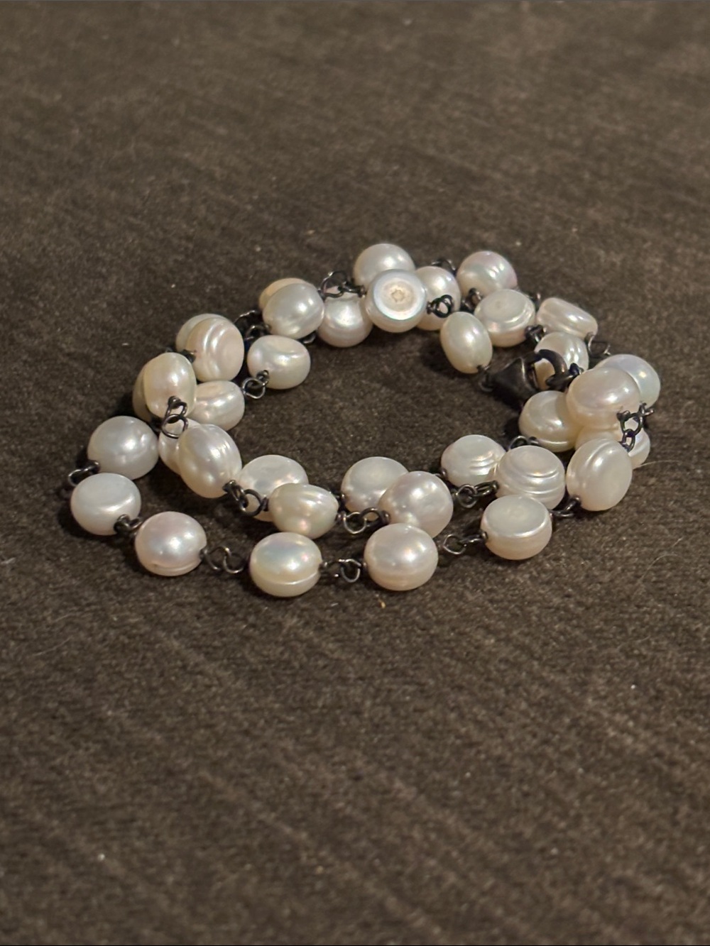 .925 Sterling Silver Fine Jewelry White Button Pearl Chain Necklace